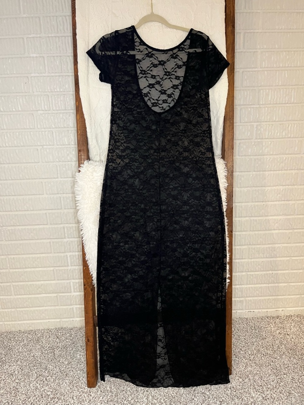 Wild Fable Black Lace Sheer Maxi Women’s Medium Dress - Scoop Back